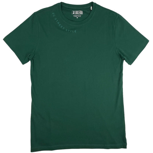 Regular Fit Simple Crew Neck Green Cotton T-shirt