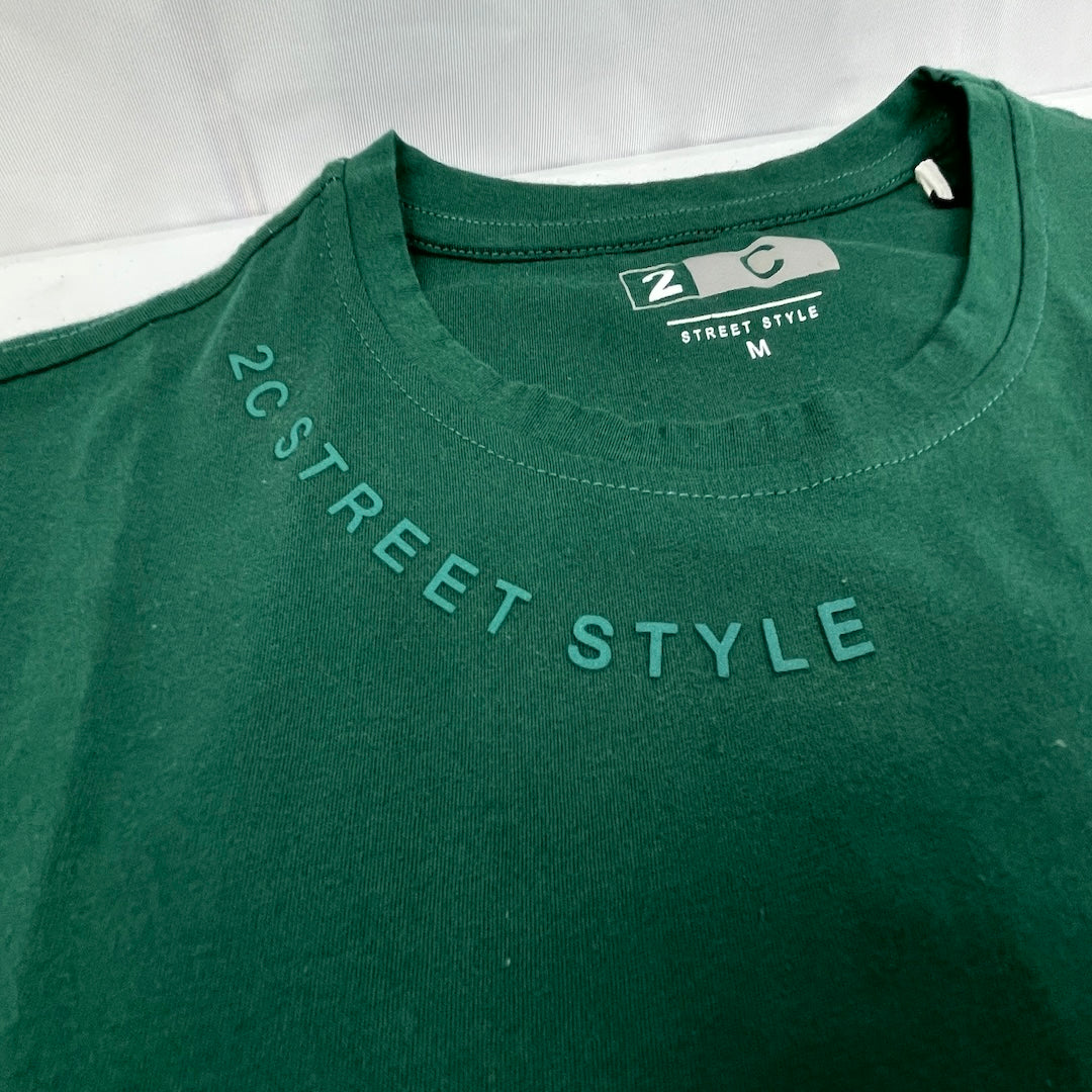 Regular Fit Simple Crew Neck Green Cotton T-shirt